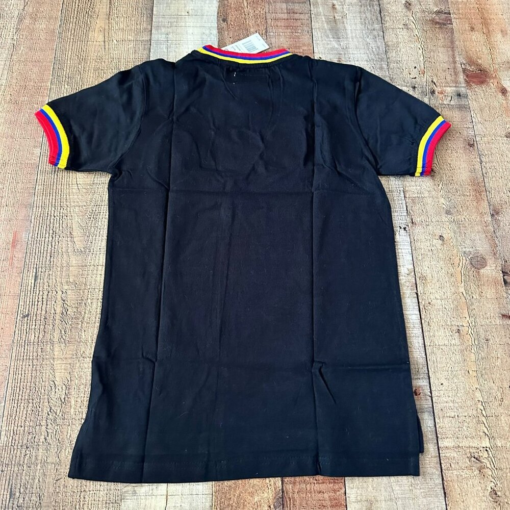 Fwrd Denim Black "Icon" Graphic T-Shirt L Colorful Trim Crew Neck Short Sleeve — image 7 of 7